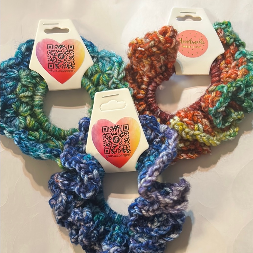 Hand Crafted Multicolor Crochet Hair Scrunchies set of 3